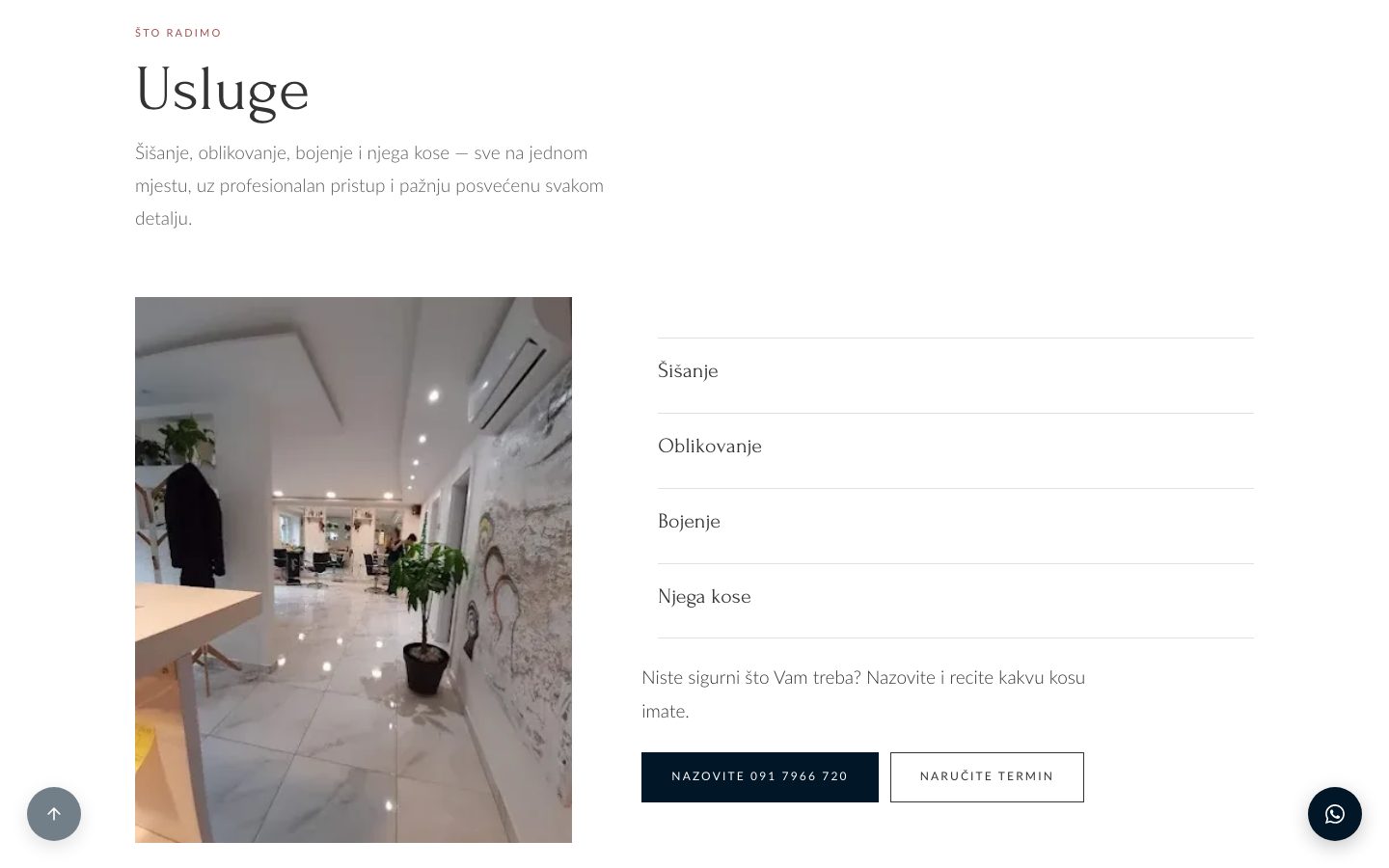 Go Cut — sekcija usluga s fotografijom salona