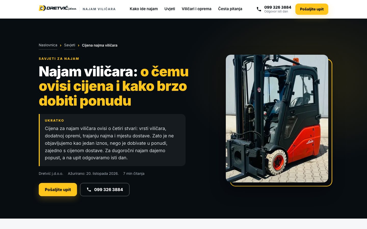 Članak o cijeni najma viličara na najamvilicara.com